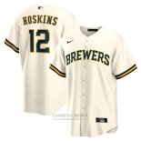 Camiseta Beisbol Hombre Milwaukee Brewers Rhys Hoskins Primera Replica Crema