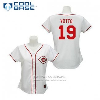 Camiseta Beisbol Hombre Cincinnati Reds Joey Votto 19 Blanco Cool Base