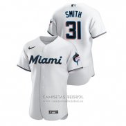 Camiseta Beisbol Hombre Miami Marlins Caleb Smith Autentico Blanco