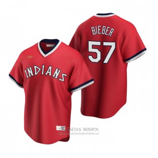 Camiseta Beisbol Hombre Cleveland Indians Shane Bieber Cooperstown Collection Road Rojo