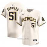 Camiseta Beisbol Hombre Milwaukee Brewers Freddy Peralta Primera Limited Crema