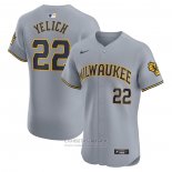 Camiseta Beisbol Hombre Milwaukee Brewers Christian Yelich Road Elite Gris