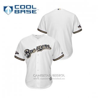 Camiseta Beisbol Hombre Milwaukee Brewers 2019 Postemporada Cool Base Blanco